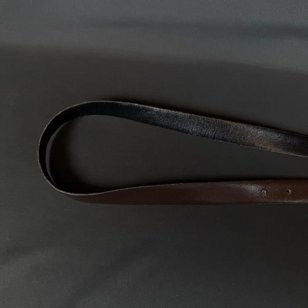Christian Dior Black/Brown Leather Belt Gold Round Buckle Vintage 42 Inch Spain